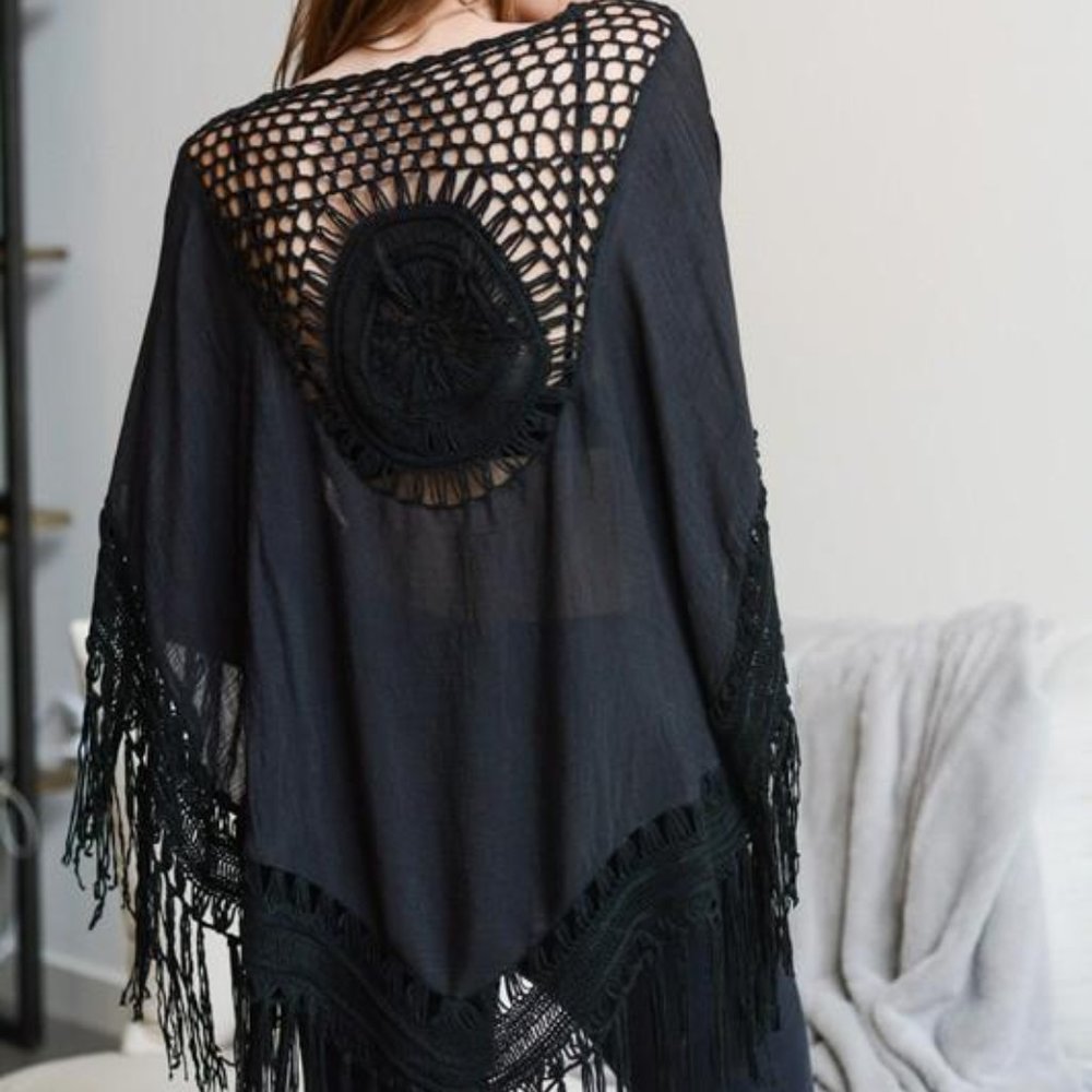 Black Cotton Medallion Boho Kimono